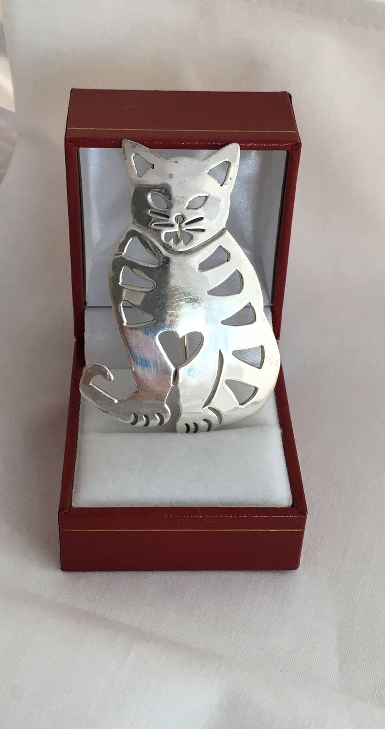 Couture Cat Artist Michelle Michel Mexico Big Kitty Cat 925 Sterling Silver Vintage