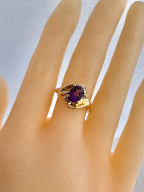 14K Solid Gold Amethyst Gemstone Small Accent Dia… - image 6