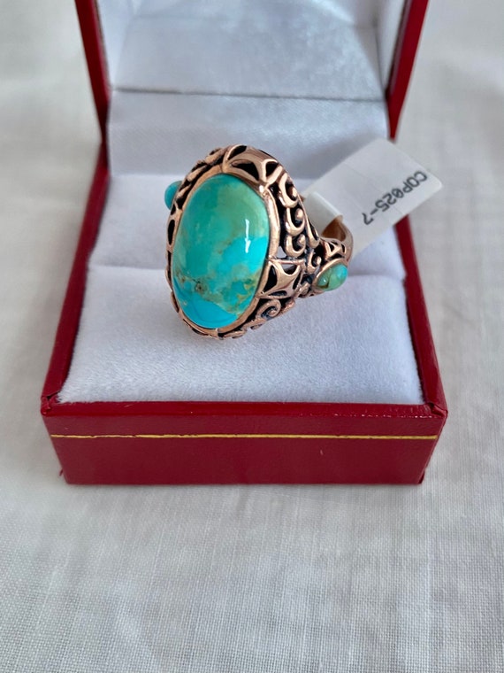 Turquoise Oval Cabochon Copper Ring Beautiful Pat… - image 6
