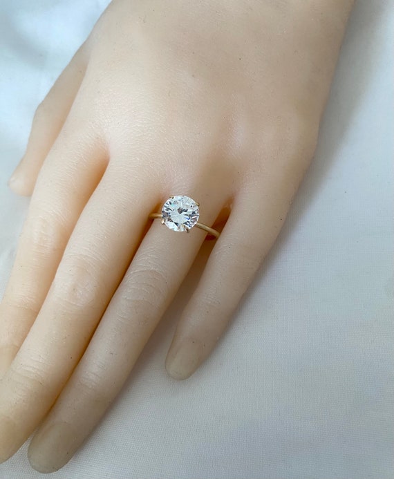 14K Solid Gold Diamond Simulated Round Brilliant … - image 4