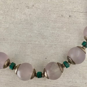 Lavender / Amethyst Solid Beads with Sterling Caps Turquoise Rondelle  & Sterling Spacers 83.20 Grams Hallmark 950