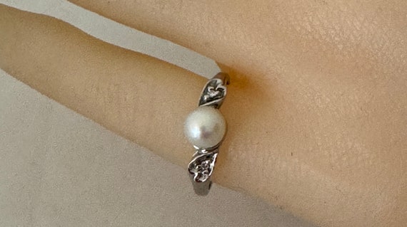 14K Solid White Gold  Cultured Pearl Solitaire Wa… - image 1