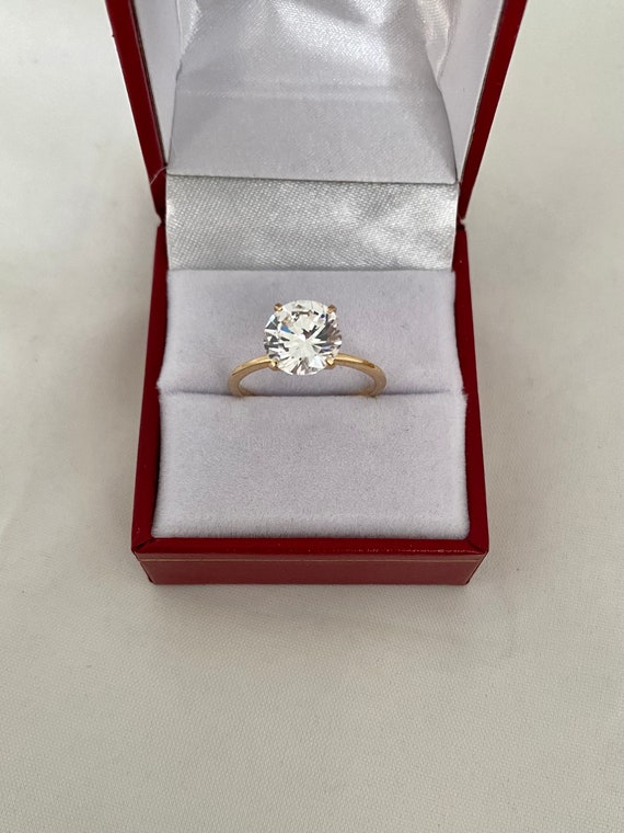 14K Solid Gold Diamond Simulated Round Brilliant … - image 5