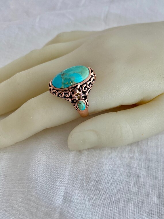 Turquoise Oval Cabochon Copper Ring Beautiful Pat… - image 5
