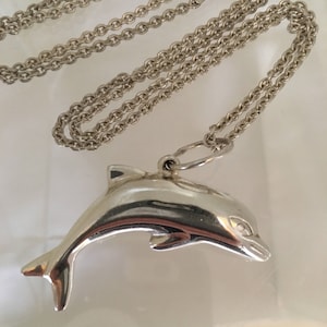 Nautical Dolphin 3D Sea Animal Couture Pendant 24&quot; Rolo Chain Link Sterling Silver 925 Italy Necklace Sooo Much Fun Bold Statement