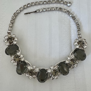 Juliana D&E Clear Smoky Faceted Rhinestone 5 Link Necklace Collar Bib Style Vintage Beautiful 16” Length Width 0.70” DeLizza and Elster