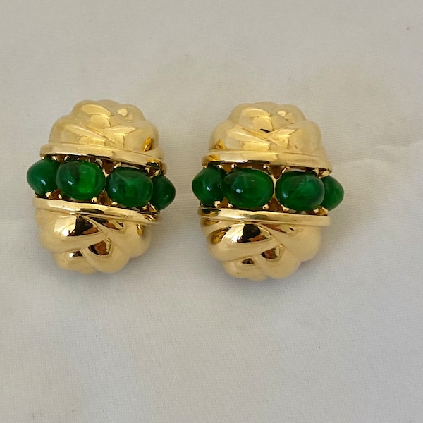 Ciner Jewels Of India Gripox Glass Moghul Style Clip On Earrings Exquisite Beautiful Condition Height 2.97” x 2.46”