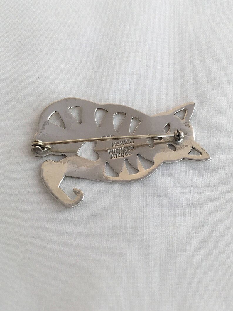 Couture Cat Artist Michelle Michel Mexico Big Kitty Cat 925 Sterling Silver Vintage