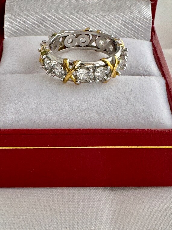 Solid Platinum 950 Simulated Diamonds Yellow Gold… - image 4