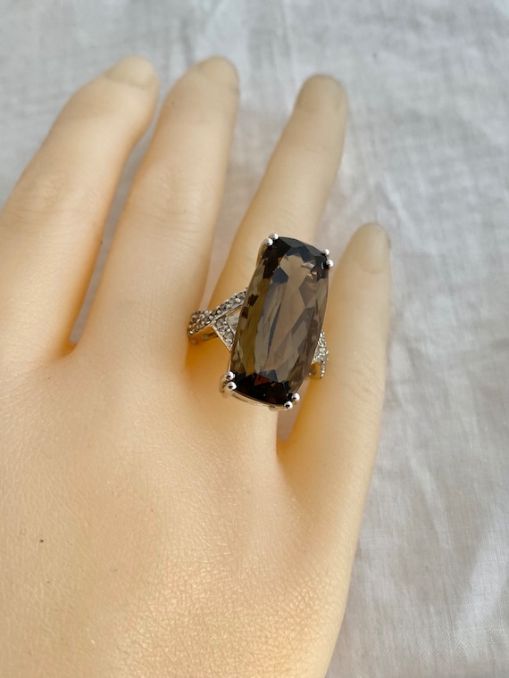 Smoky Quartz Faceted Rectangular Design Sterling … - image 1