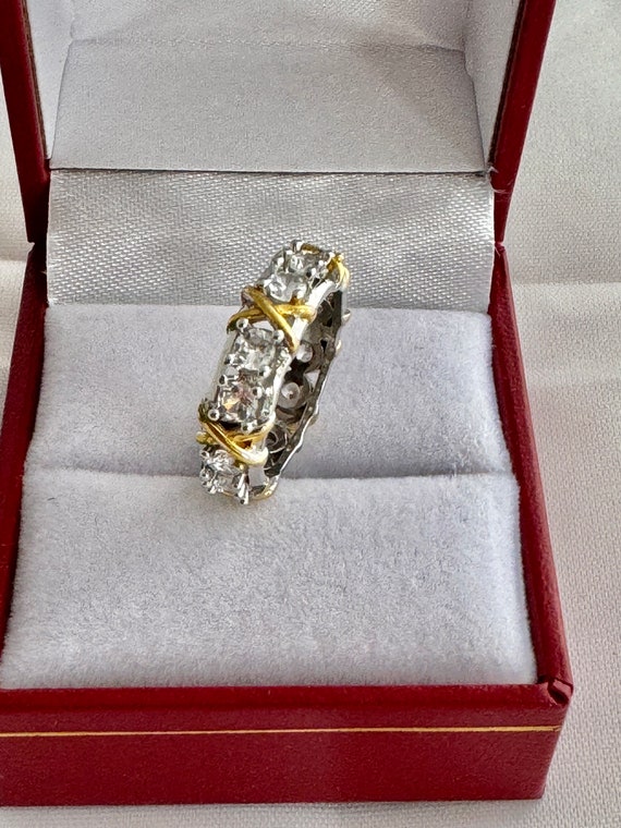 Solid Platinum 950 Simulated Diamonds Yellow Gold… - image 5