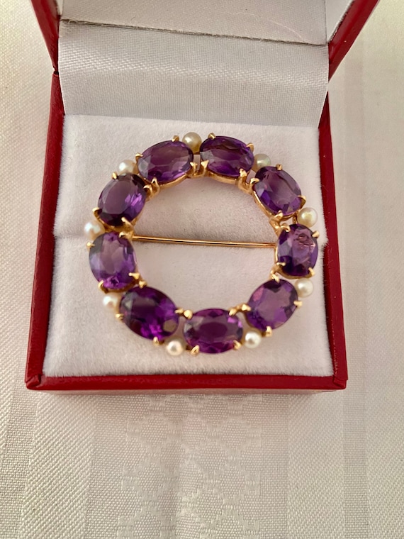 14K Gold Antique / Vintage Amethyst Cultured Pear… - image 1