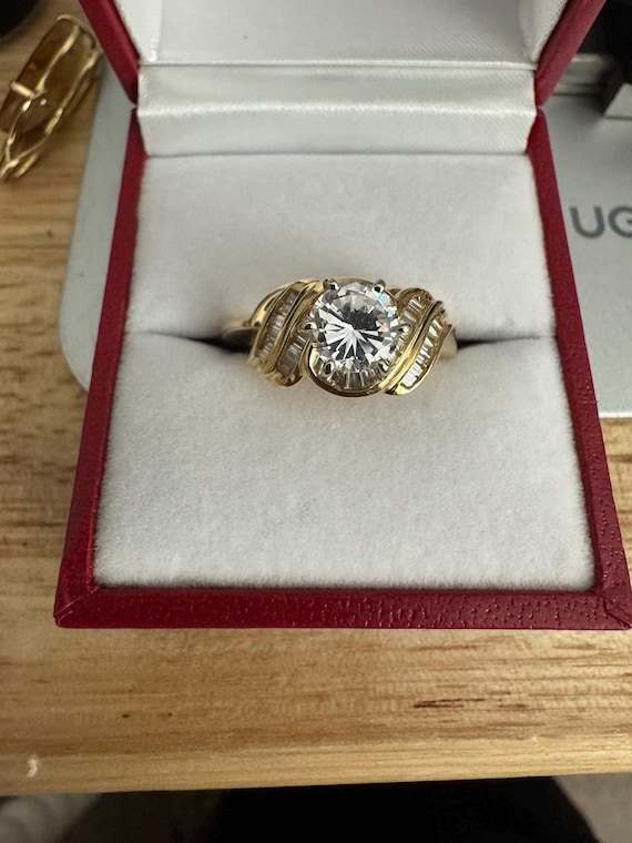 14K Solid Gold Brilliant Cut Simulated Diamond 38… - image 1