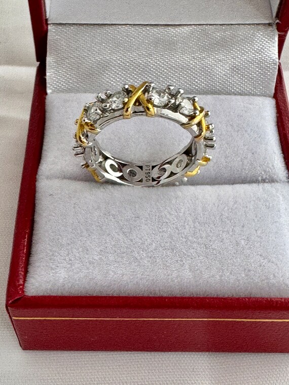 Solid Platinum 950 Simulated Diamonds Yellow Gold… - image 8