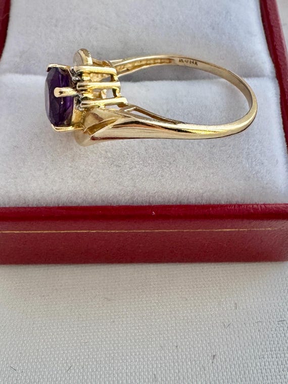 14K Solid Gold Amethyst Gemstone Small Accent Dia… - image 4