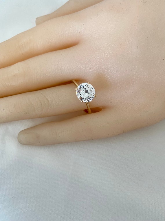 14K Solid Gold Diamond Simulated Round Brilliant … - image 3