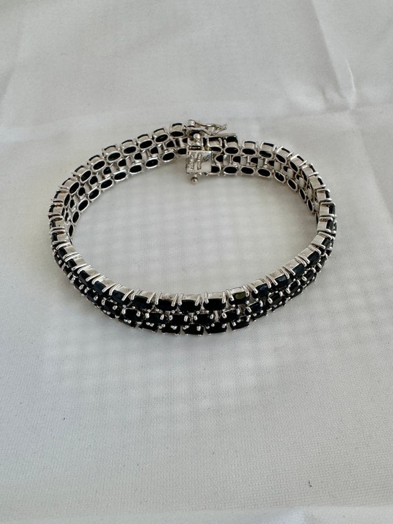 Black Spinel Tennis Bracelet Sterling Silver  Bla… - image 3