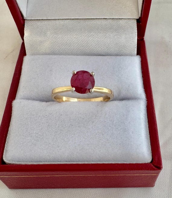 14K Solid Gold Ruby Gemstone 0.58ct Solitaire Yel… - image 5