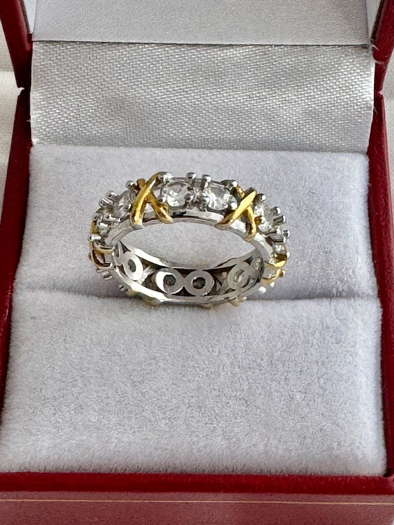 Solid Platinum 950 Simulated Diamonds Yellow Gold… - image 2