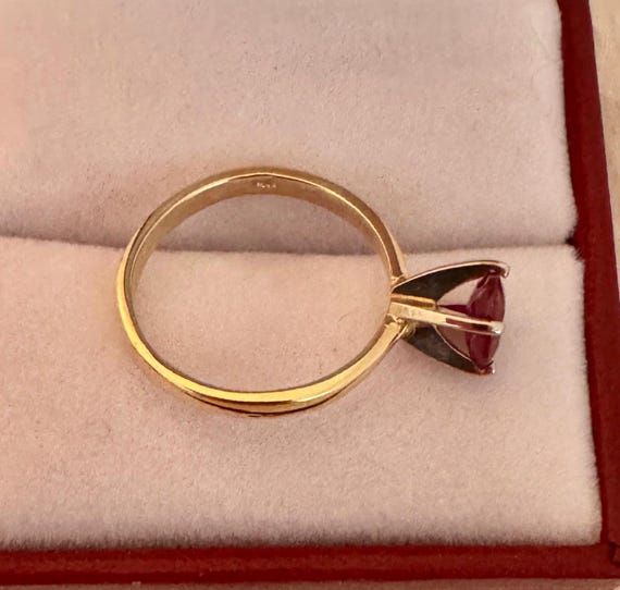 14K Solid Gold Ruby Gemstone 0.58ct Solitaire Yel… - image 4