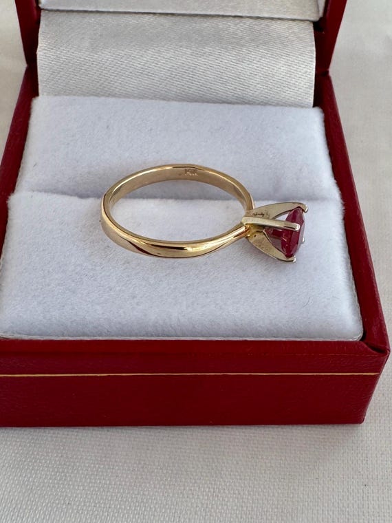 14K Solid Gold Ruby Gemstone 0.58ct Solitaire Yel… - image 6