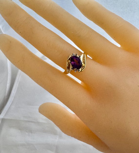 14K Solid Gold Amethyst Gemstone Small Accent Dia… - image 7