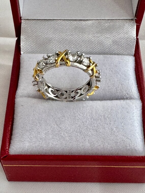 Solid Platinum 950 Simulated Diamonds Yellow Gold… - image 3