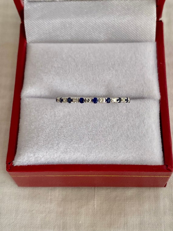 14K White Gold Round Faceted 11 Genuine Sapphires… - image 2