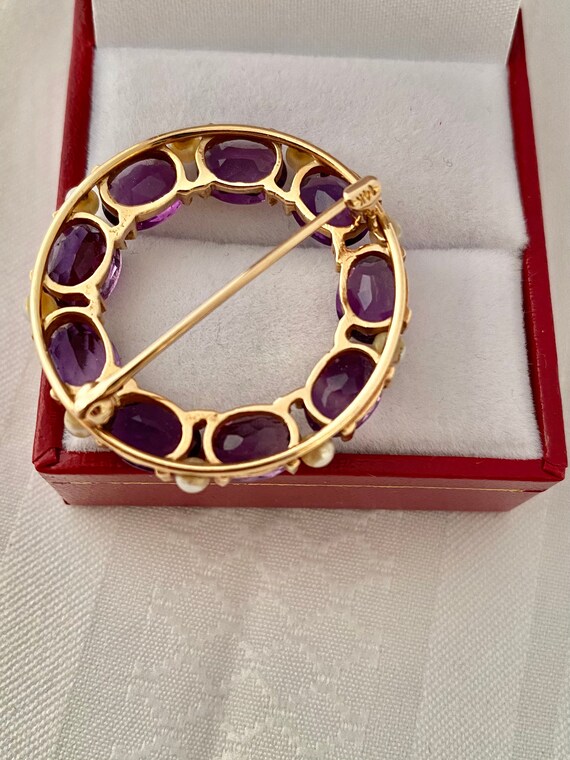 14K Gold Antique / Vintage Amethyst Cultured Pear… - image 3