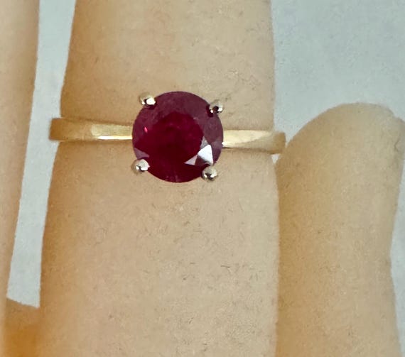 14K Solid Gold Ruby Gemstone 0.58ct Solitaire Yel… - image 7