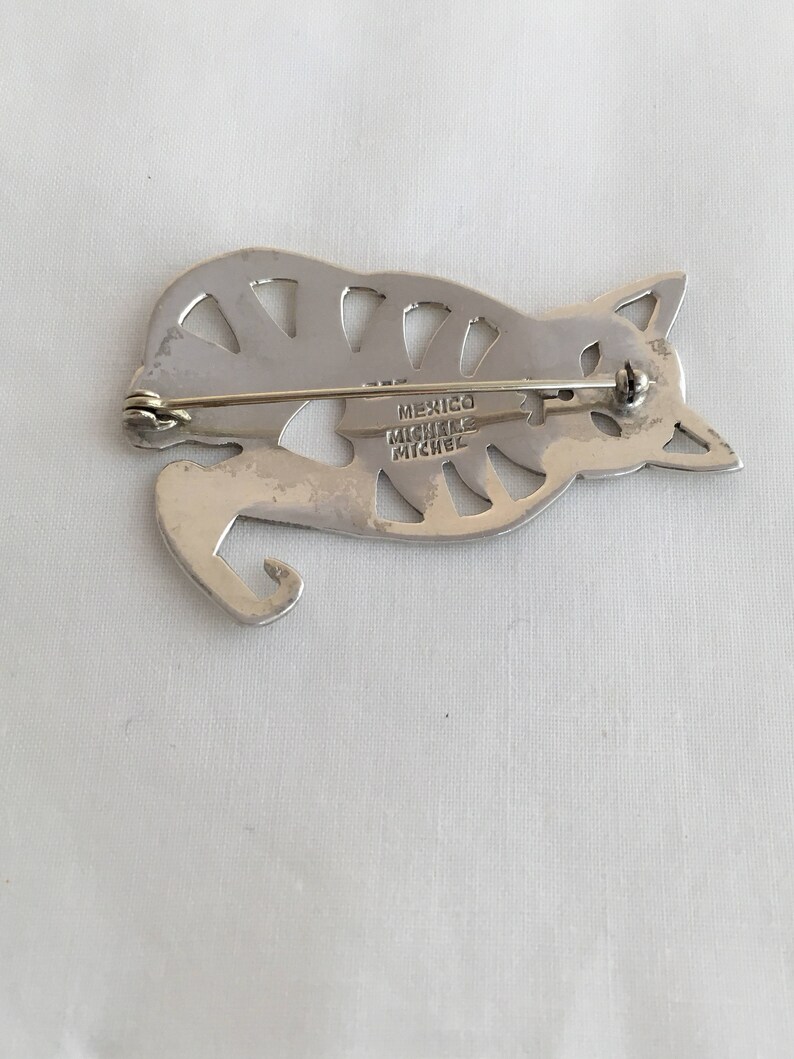 Couture Cat Artist Michelle Michel Mexico Big Kitty Cat 925 Sterling Silver Vintage
