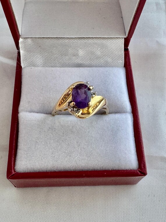 14K Solid Gold Amethyst Gemstone Small Accent Dia… - image 5