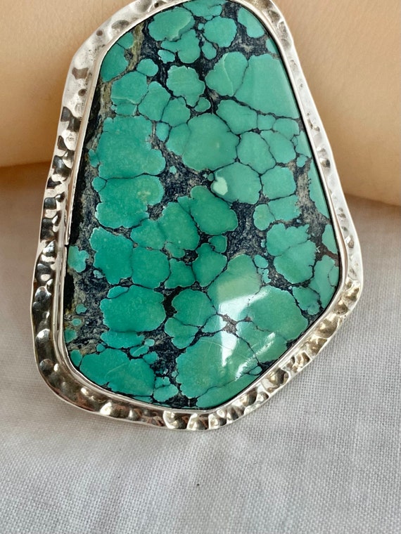 Hammered Framed Turquoise Bezel Pendant  Sterling… - image 4