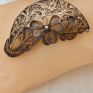 Filagree Floral Openwork Vintage 925 Sterling Silver Pin Brooch