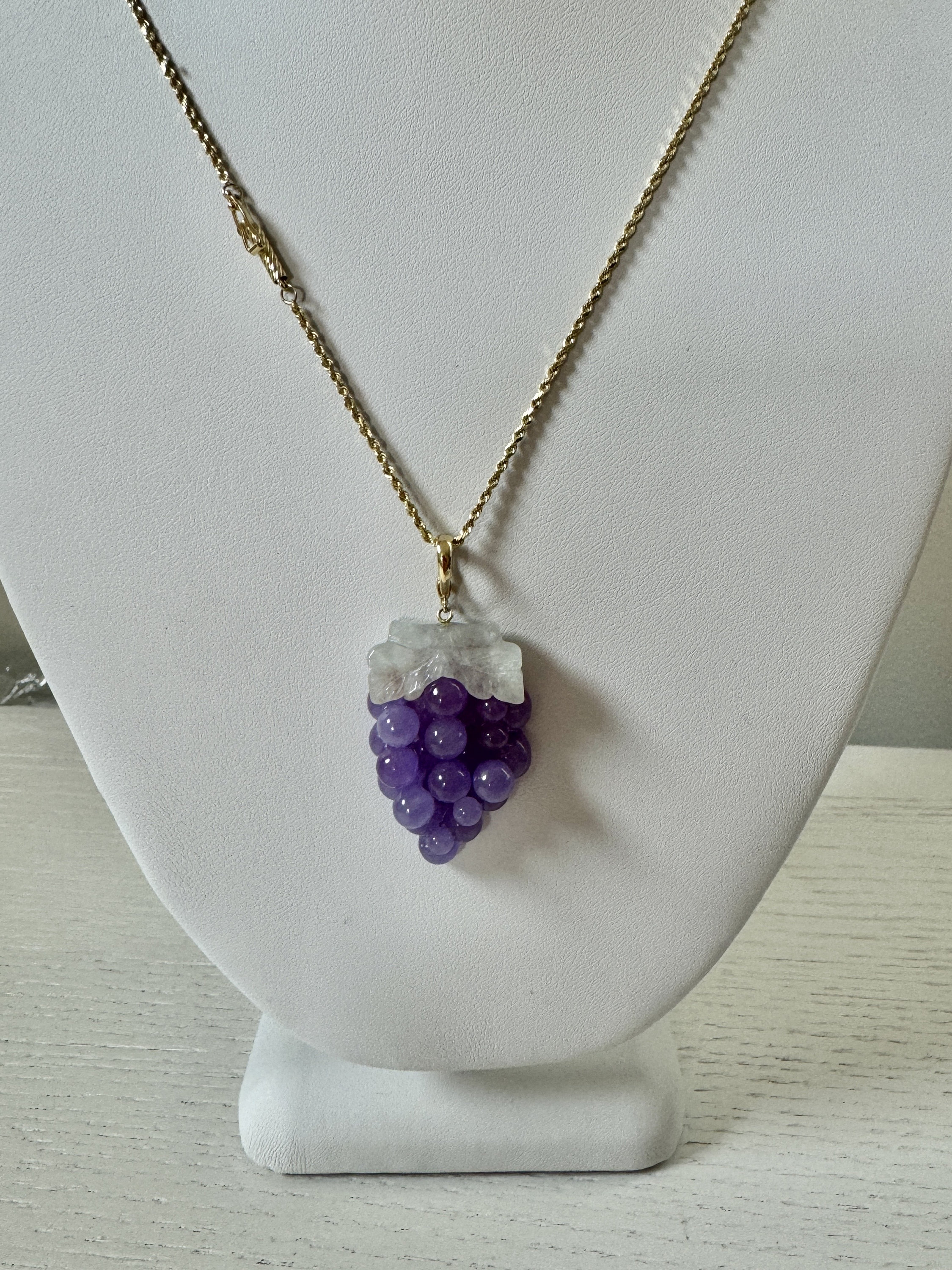 14K Gold Jade Grape Cluster Light Green Leaves Enhancer 14K Gold Jade Grape Cluster Light Green Leaves Enhancer