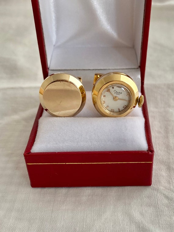 14K Solid Gold Watch Retro Modernist Cufflinks Cal