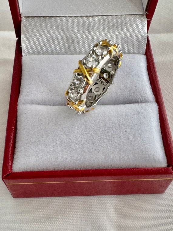 Solid Platinum 950 Simulated Diamonds Yellow Gold… - image 6