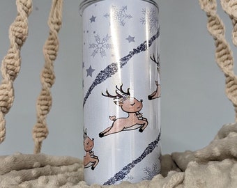 Personalized Reindeer Shimmer Tumbler, Christmas Reindeer Cup, Winter Tumbler, Christmas Design, 15oz Tumbler, Holiday Cup, Christmas Gift