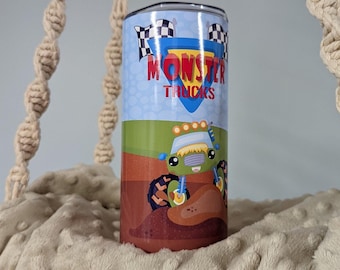 Personalized Monster Truck Tumbler With Reusable Straw, Kids 15oz Tumbler, Monster Truck Cup, Monster Truck Lover, Gift For Boys
