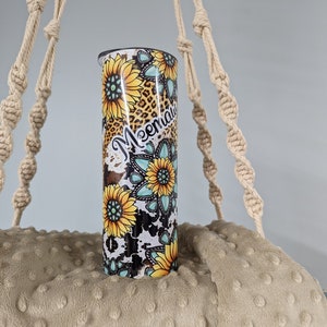 Sunflower And Cowhide Tumbler, Country Chic Tumbler, Green Gemstone, Leopard Print 20oz Tumbler, Can Be Personalized, For Home Or On The Go