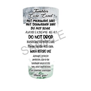 Set of 30 Tumbler Care Cards, Tumbler Care Instructions, Cup Care Instructions, Epoxy Care Card, Sublimation Care Card, Tumbler Care