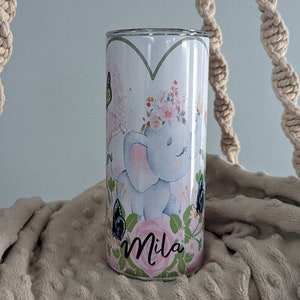 Cute Elephant Tumbler With Reusable Straw - Can Be Personalized, 15oz Tumbler, Elephant Cup With Name, Elephant Gift For Elephant Lovers