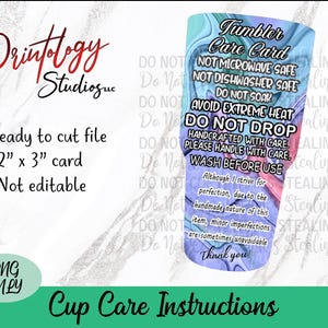 Tumbler Care Card Download, Tumbler Care Instruction PNG, Printable Care Card, Care Card Cut File, Digital Download ,Downloadable Care Card