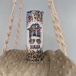 Personalized Mama Tumbler, Leopard Print Mama Tumbler, Mama Sunflower design, 20oz Tumbler, Gift For Mom, Sunflower And Leopard Print Cup