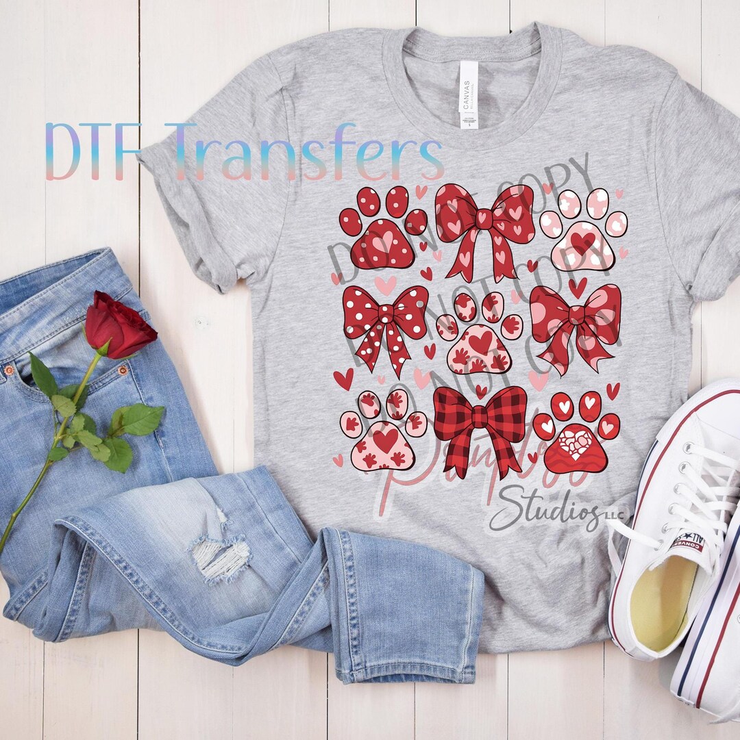 Dog Valentine Coquette Transfer, Dog Paw DTF, Valentines Transfer ...