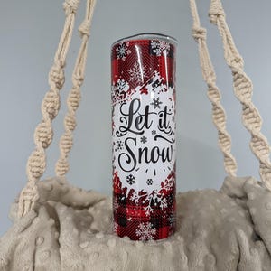 Let It Snow Tumbler With Reusable Straw, Snowflake Tumbler, Plaid Snowflake Design, 20oz Winter Tumbler, Holiday Tumbler, Christmas Tumbler