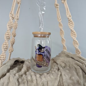 Halloween Glass, Glass Can With Bamboo Lid, Halloween Themed Glass, Horror Themed Glass, Halloween Lover Glass, Coffee Lover, Horror Lover