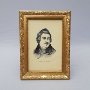 Honore De Balzac gerahmtes Porträt. 14cmx19cm. Rahmen von Burnes of Boston.