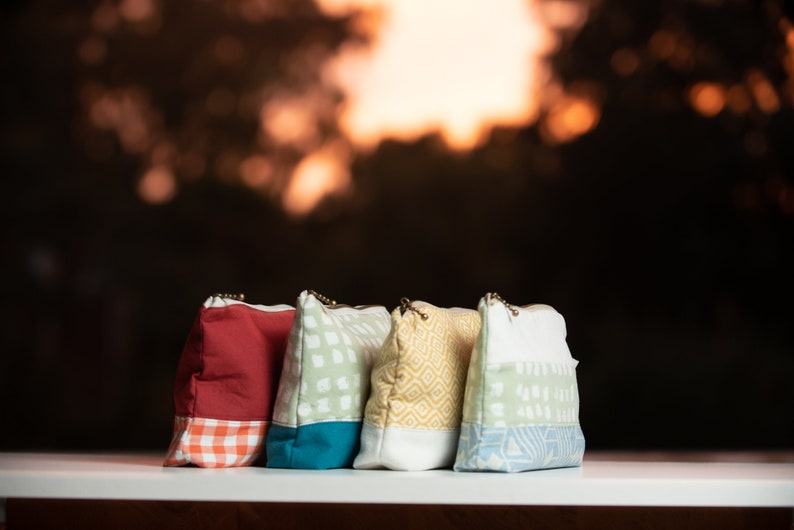 Red /& Orange Gingham Waterproof Lined Zipper Pouch