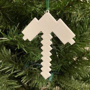 Pixelated Pickaxe Ornament - Plastic (White) (Laser Cut Acrylic)